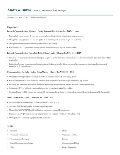 Internal Communications Manager Resume