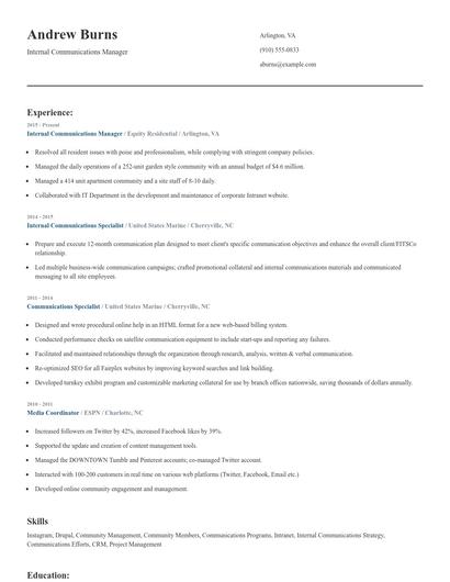 Internal Communications Manager Resume