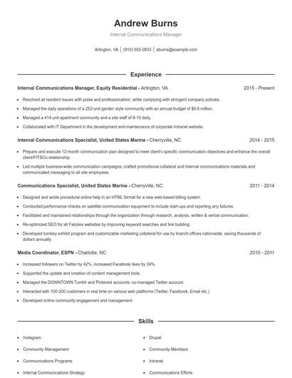 Internal Communications Manager Resume