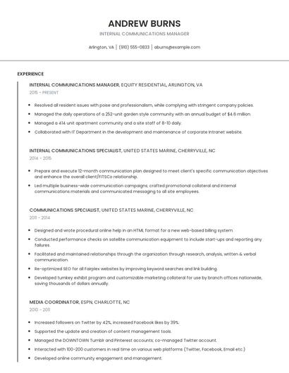 Internal Communications Manager Resume