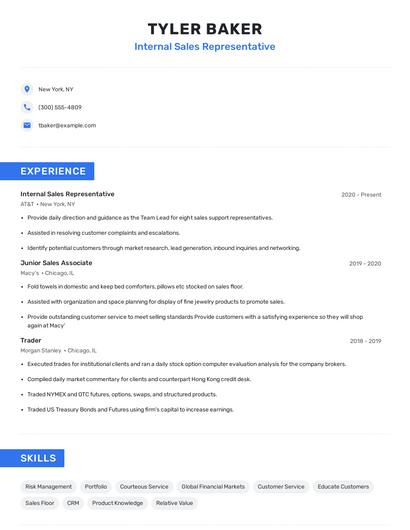 Internal Sales Representative Resume