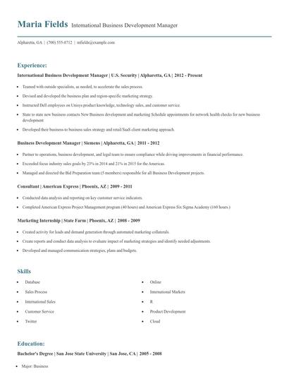 International Business Development Manager Resume