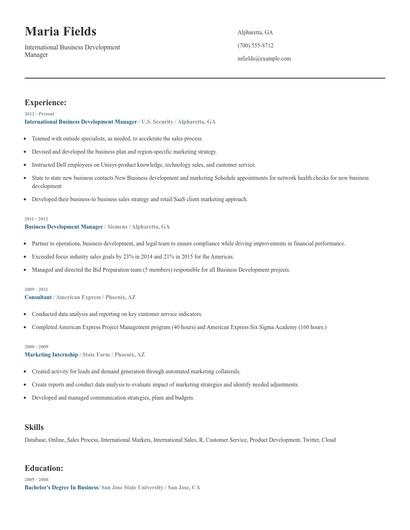 International Business Development Manager Resume
