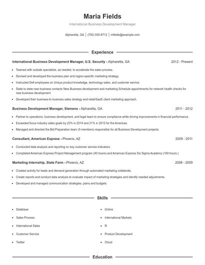 International Business Development Manager Resume