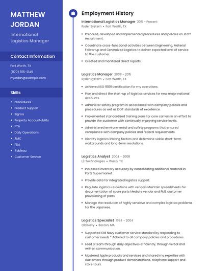International Logistics Manager Resume