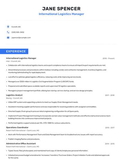 International Logistics Manager Resume