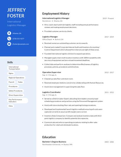 International Logistics Manager Resume