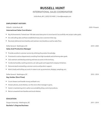 International Sales Coordinator Resume