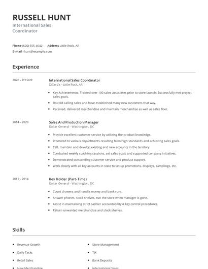 International Sales Coordinator Resume
