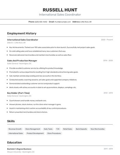 International Sales Coordinator Resume