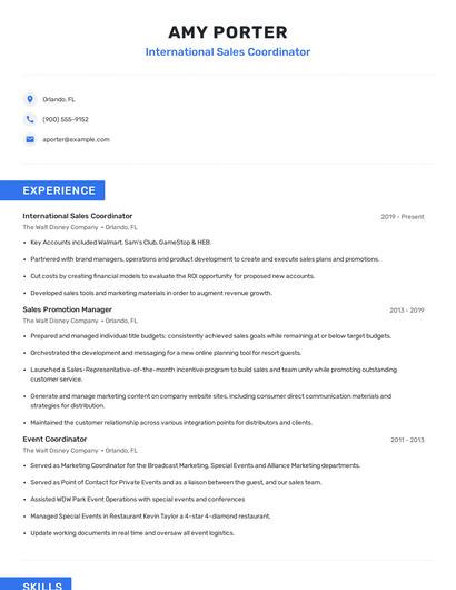 International Sales Coordinator Resume
