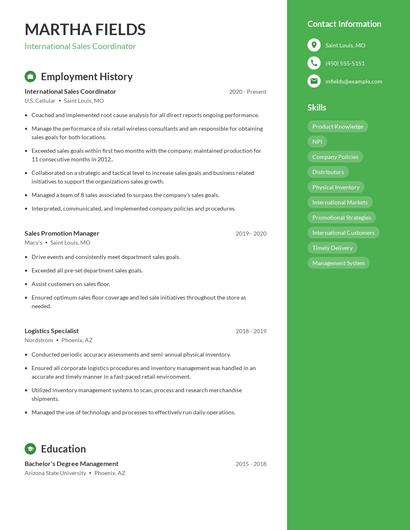 International Sales Coordinator Resume