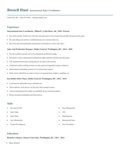 International Sales Coordinator Resume