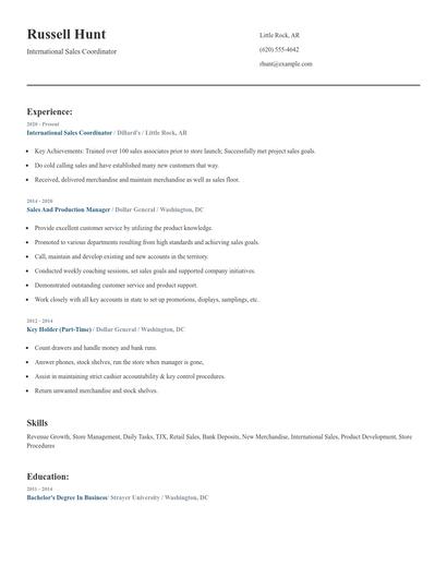 International Sales Coordinator Resume