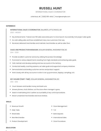 International Sales Coordinator Resume