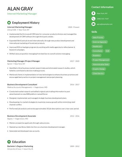 Internet Marketing Manager Resume