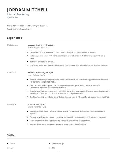 Internet Marketing Specialist Resume