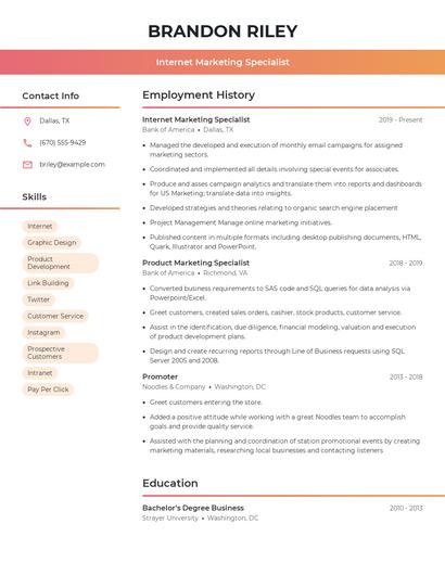 Internet Marketing Specialist Resume