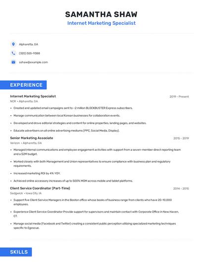 Internet Marketing Specialist Resume