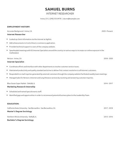 Internet Researcher Resume