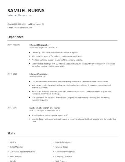 Internet Researcher Resume