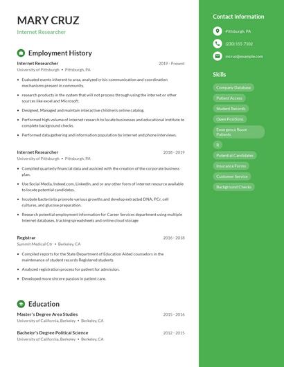 Internet Researcher Resume