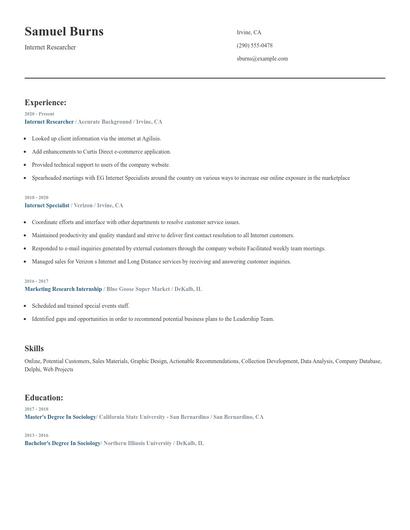 Internet Researcher Resume