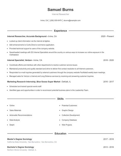 Internet Researcher Resume