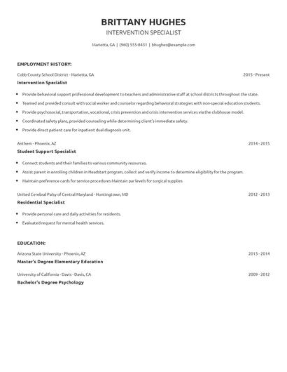 Intervention Specialist Resume