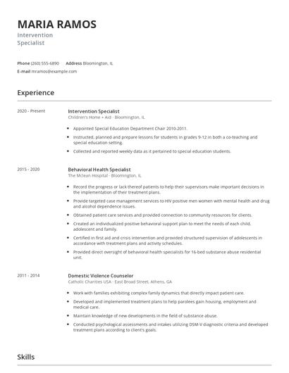 Intervention Specialist Resume