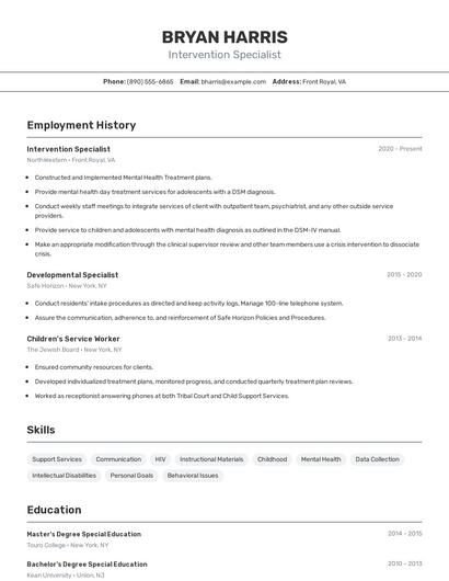 Intervention Specialist Resume