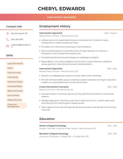 Intervention Specialist Resume