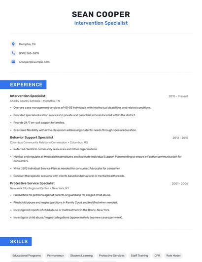 Intervention Specialist Resume
