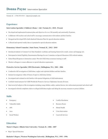 Intervention Specialist Resume