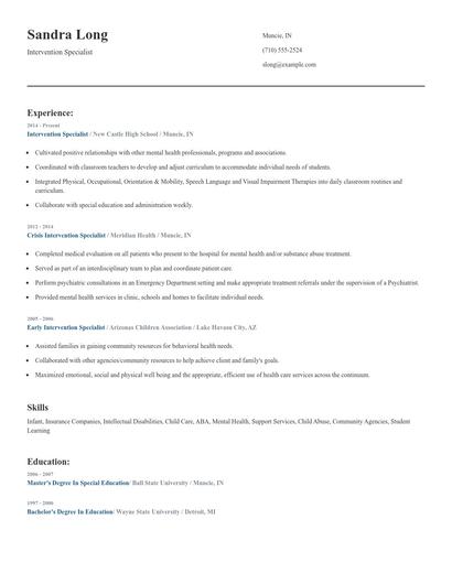 Intervention Specialist Resume