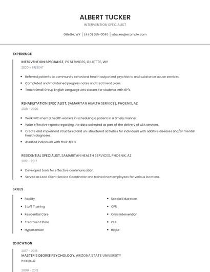 Intervention Specialist Resume