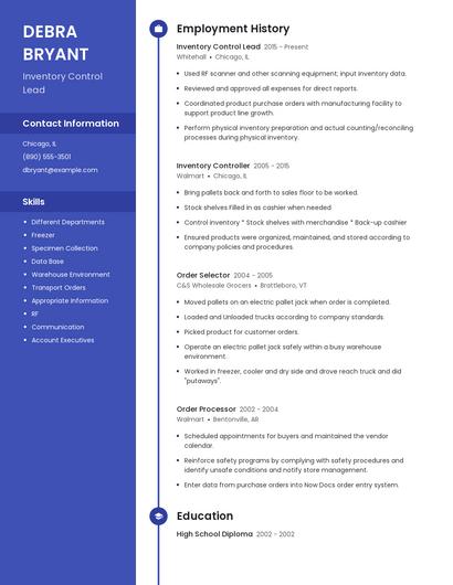 Inventory Control Lead Resume