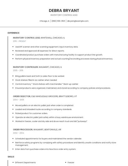 Inventory Control Lead Resume