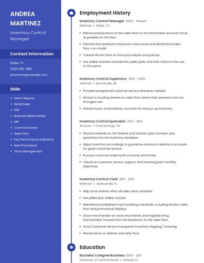 Inventory Control Manager Resume
