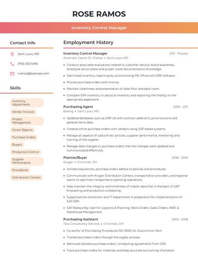Inventory Control Manager Resume