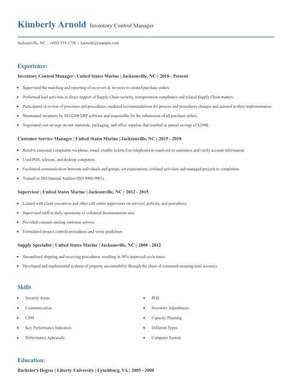 Inventory Control Manager Resume