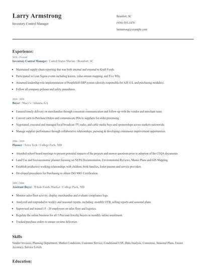 Inventory Control Manager Resume