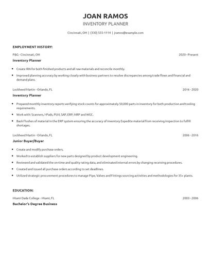 Inventory Planner Resume