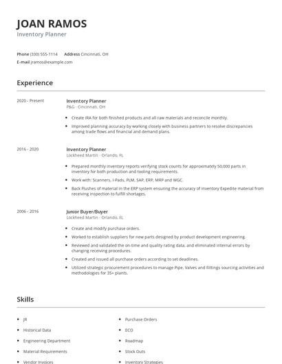 Inventory Planner Resume