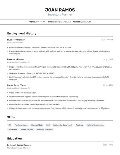 Inventory Planner Resume