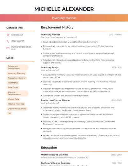 Inventory Planner Resume