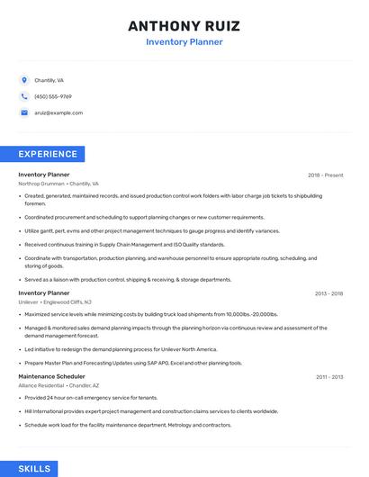 Inventory Planner Resume