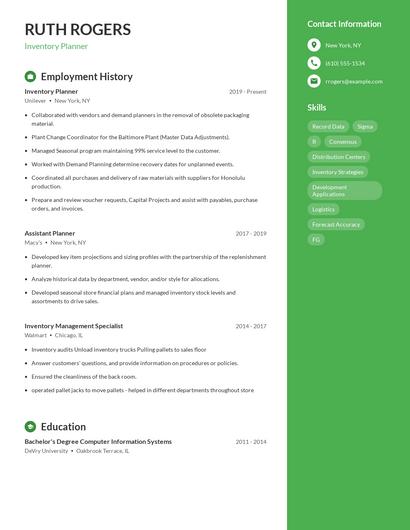 Inventory Planner Resume