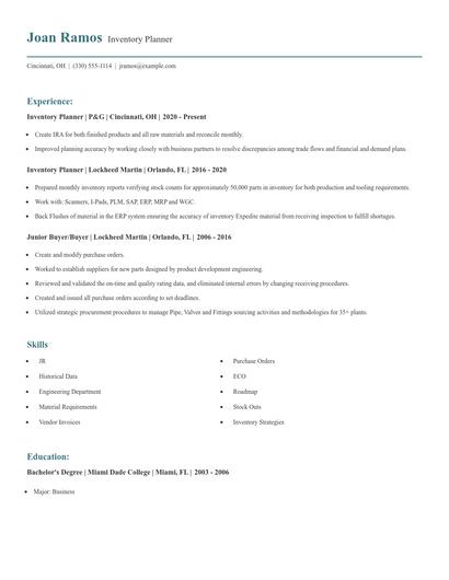 Inventory Planner Resume