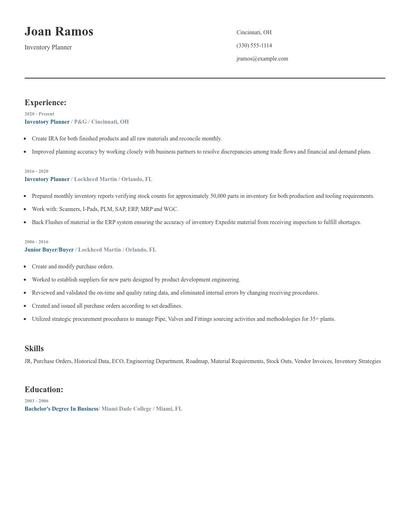 Inventory Planner Resume